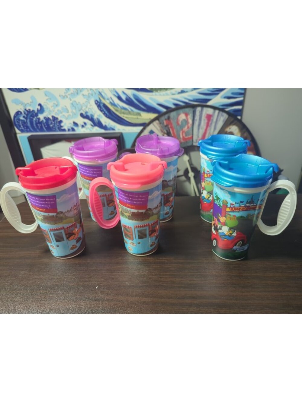 Vintage Walt Disney World Plastic Refill Souvenir Whirley Travel Mug Lot Of 6
